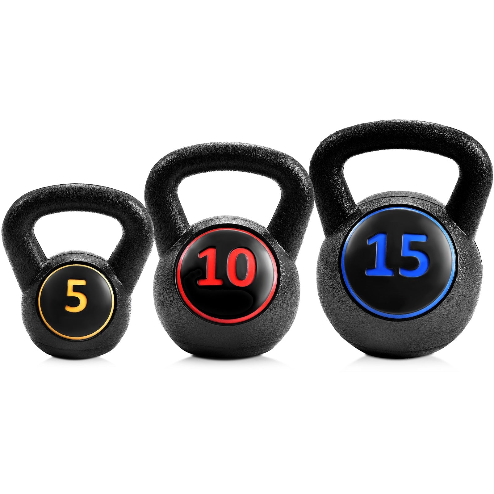 3-Piece Kettlebell Weight Set – 5 lb, 10 lb & 15 lb Strength Training Weights