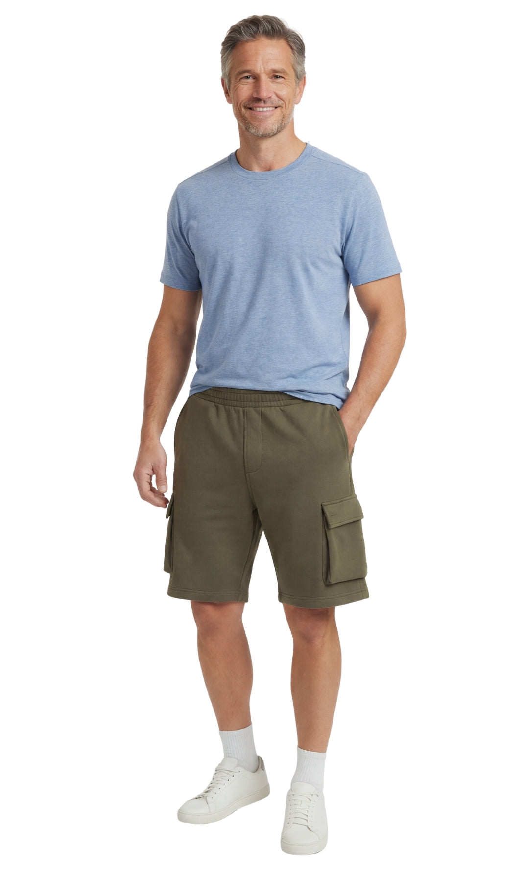 Men's Fleece Cargo Shorts – Elastic Waist Multi-Pocket Sweat Shorts