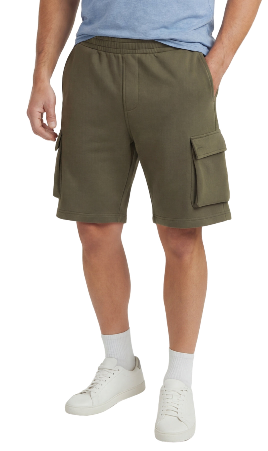 Men's Fleece Cargo Shorts – Elastic Waist Multi-Pocket Sweat Shorts