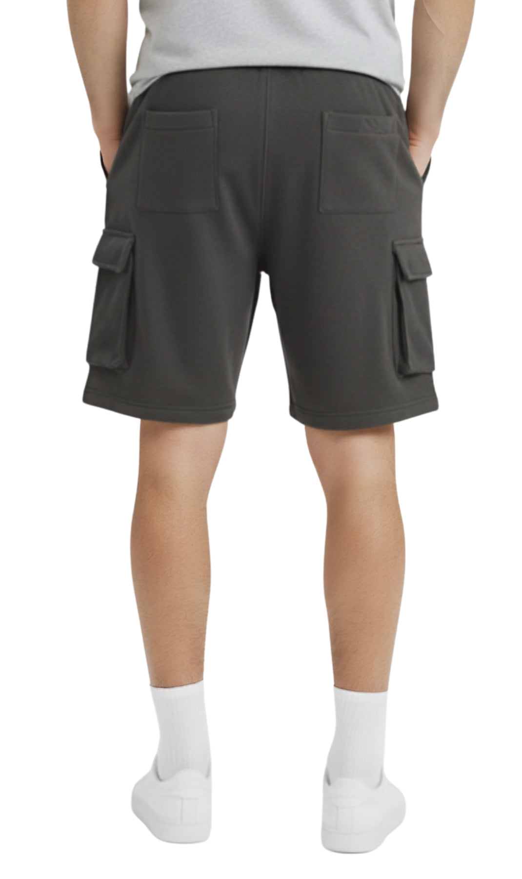 Men's Fleece Cargo Shorts – Elastic Waist Multi-Pocket Sweat Shorts