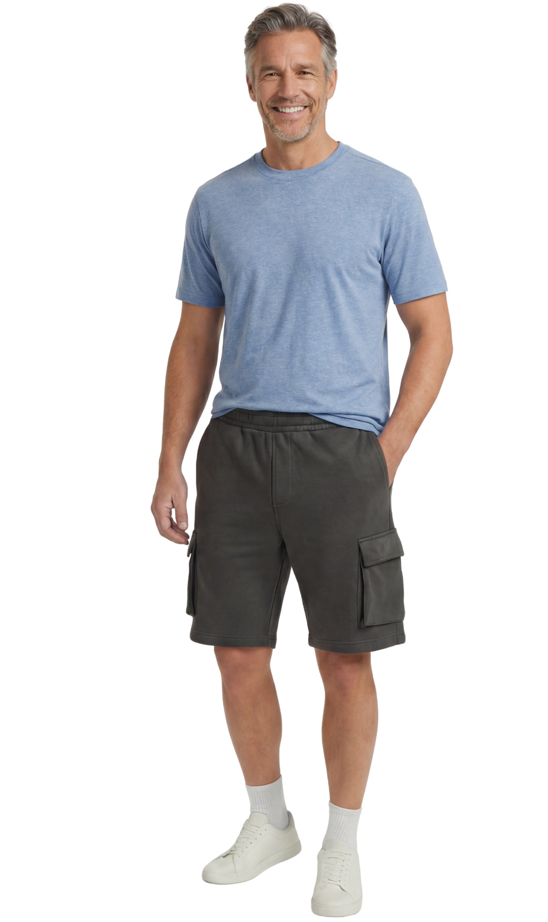Men's Fleece Cargo Shorts – Elastic Waist Multi-Pocket Sweat Shorts