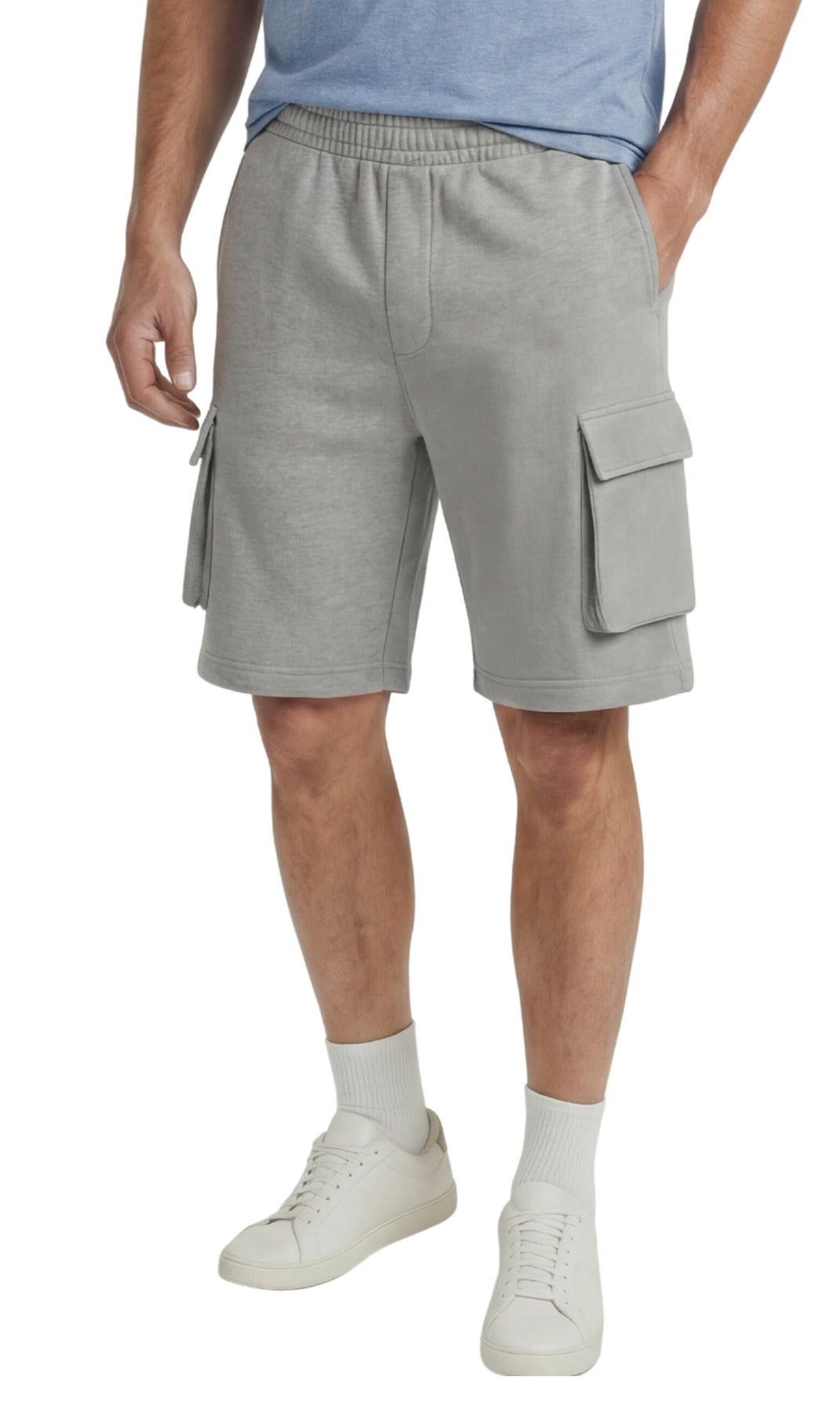 Men's Fleece Cargo Shorts – Elastic Waist Multi-Pocket Sweat Shorts