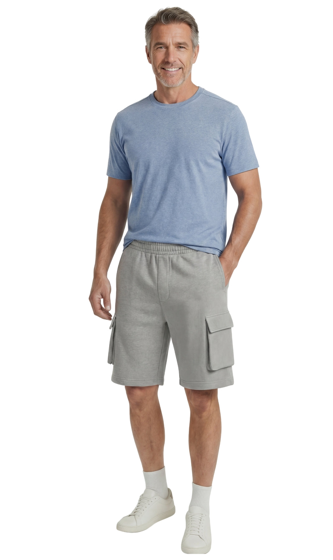 Men's Fleece Cargo Shorts – Elastic Waist Multi-Pocket Sweat Shorts