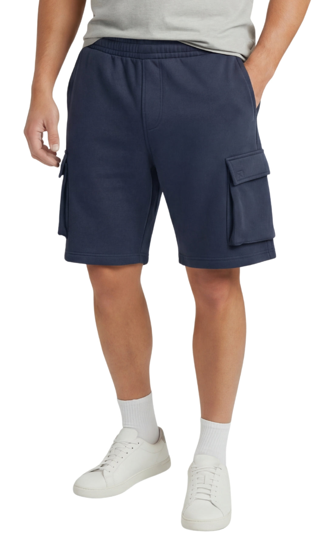 Men's Fleece Cargo Shorts – Elastic Waist Multi-Pocket Sweat Shorts