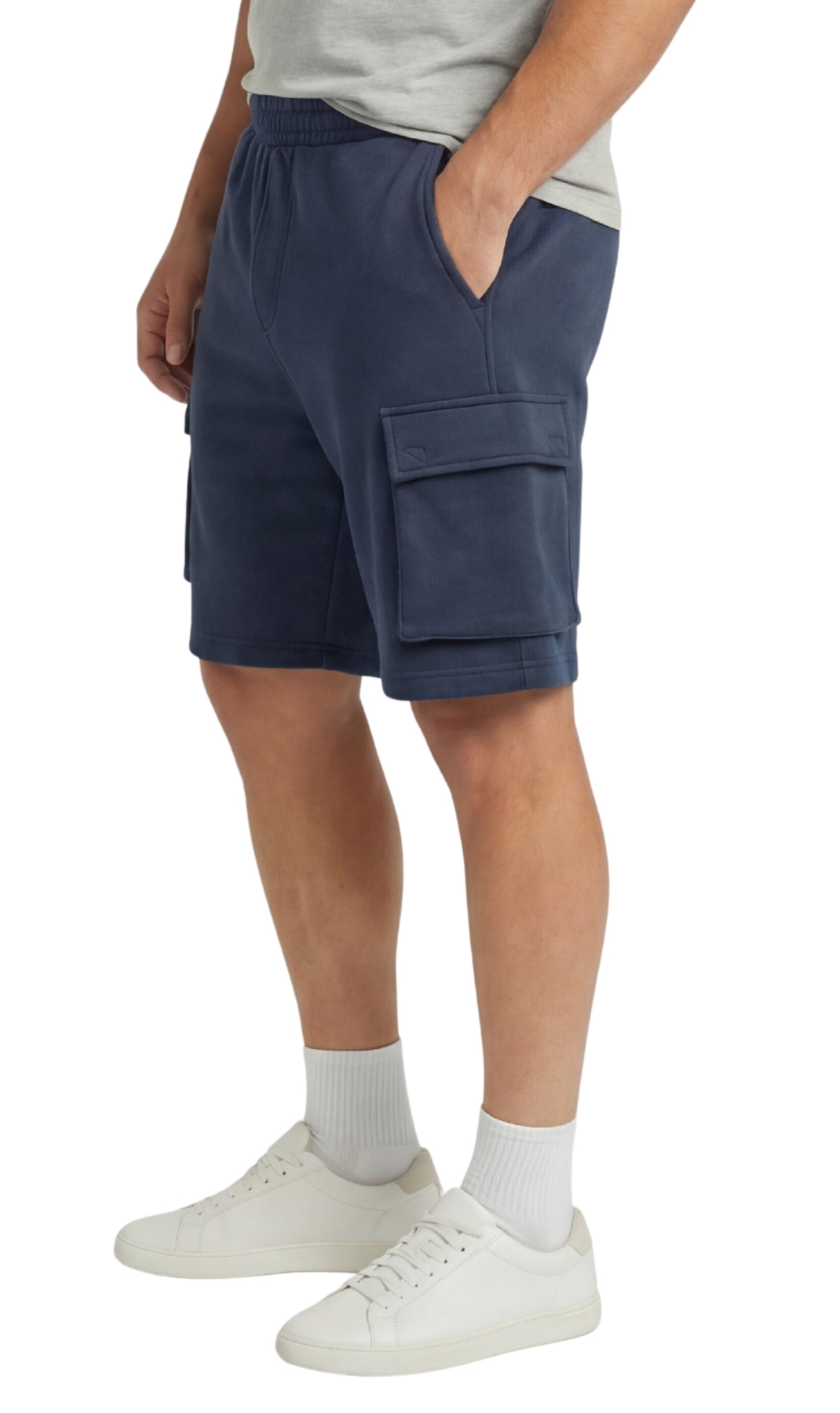 Men's Fleece Cargo Shorts – Elastic Waist Multi-Pocket Sweat Shorts