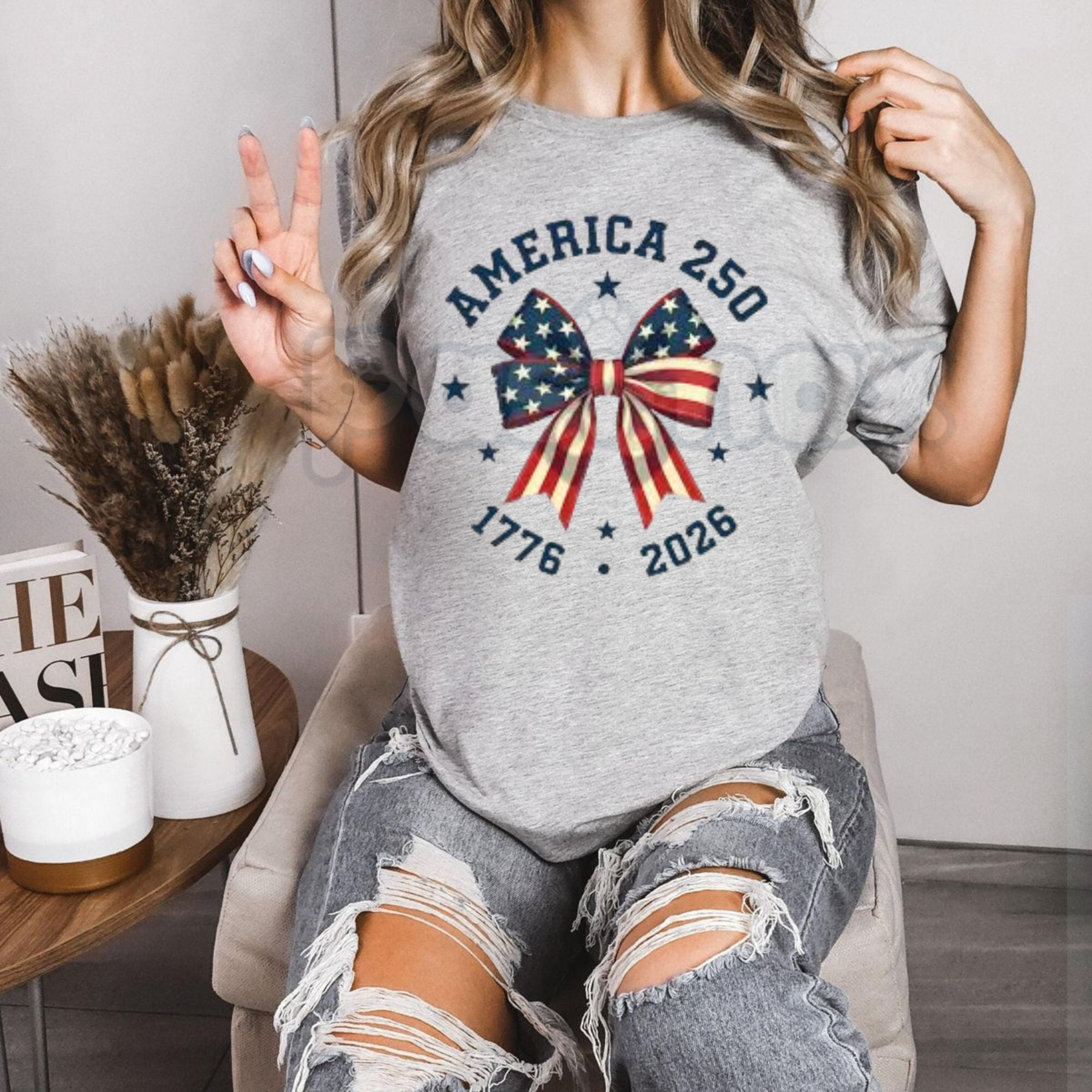 America 250 Stars & Stripes Bow T-Shirt – 2026 USA 250th Anniversary Tee