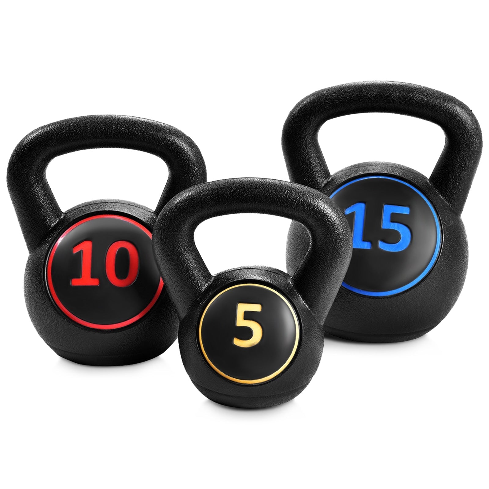 3-Piece Kettlebell Weight Set – 5 lb, 10 lb & 15 lb Strength Training Weights