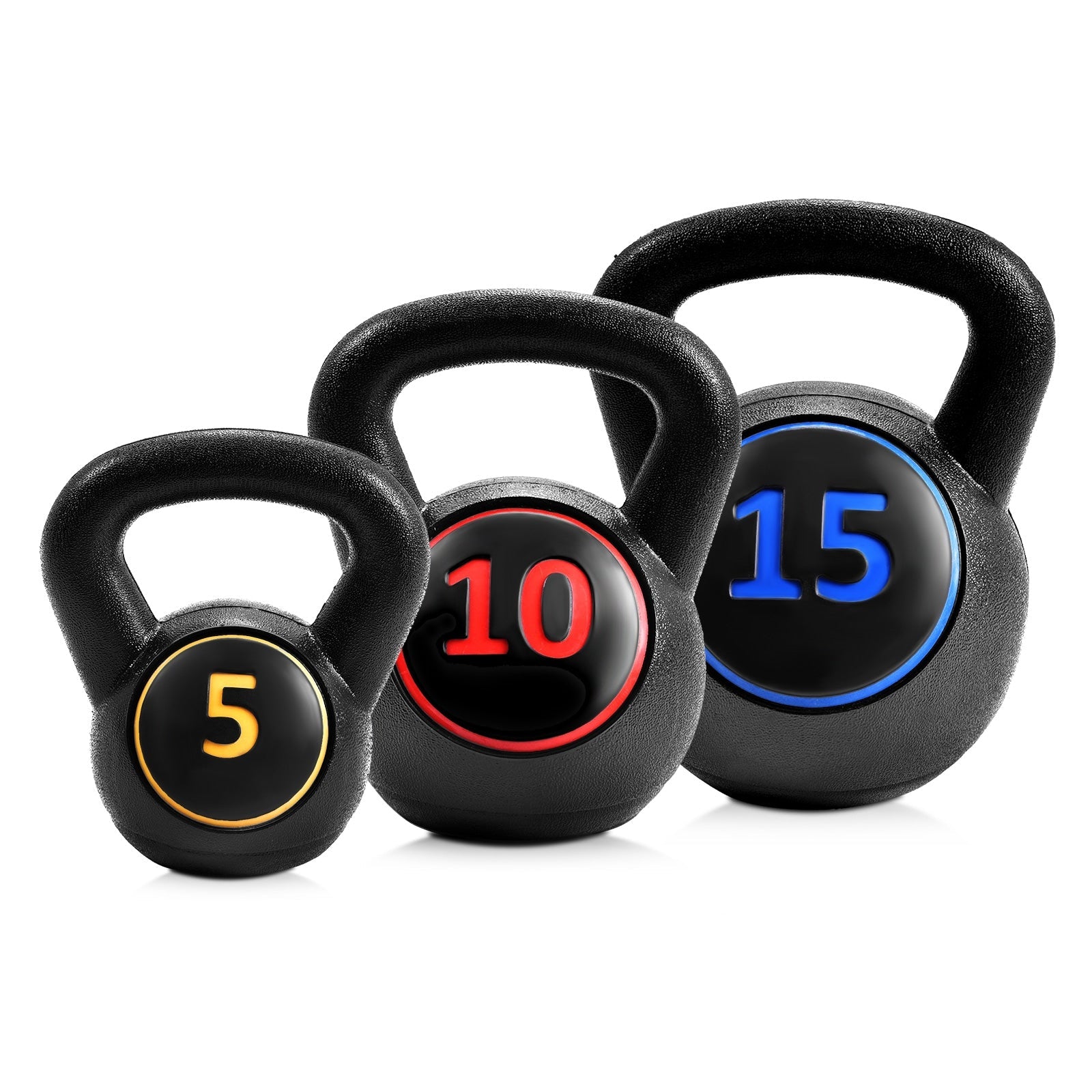 3-Piece Kettlebell Weight Set – 5 lb, 10 lb & 15 lb Strength Training Weights