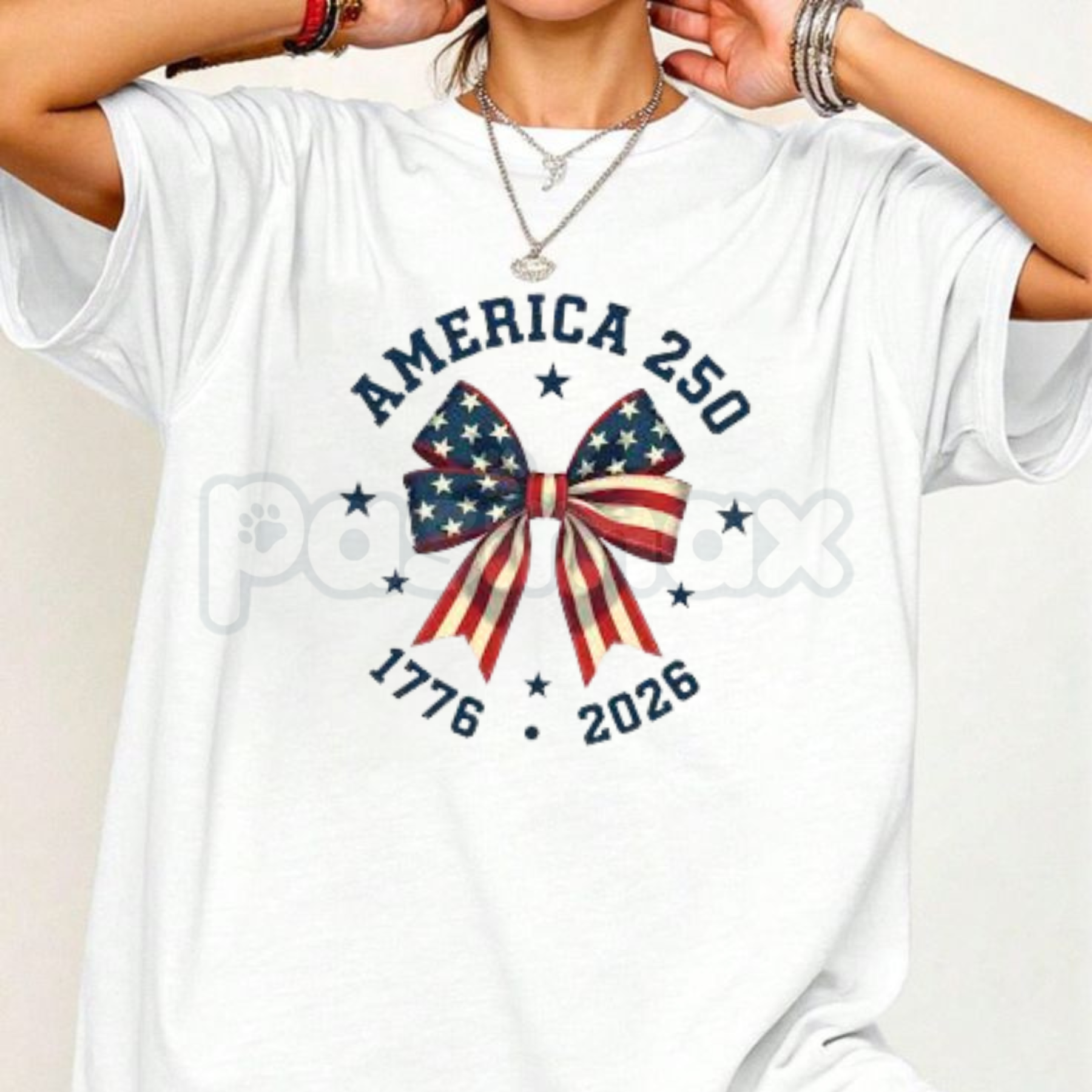 America 250 Stars & Stripes Bow T-Shirt – 2026 USA 250th Anniversary Tee