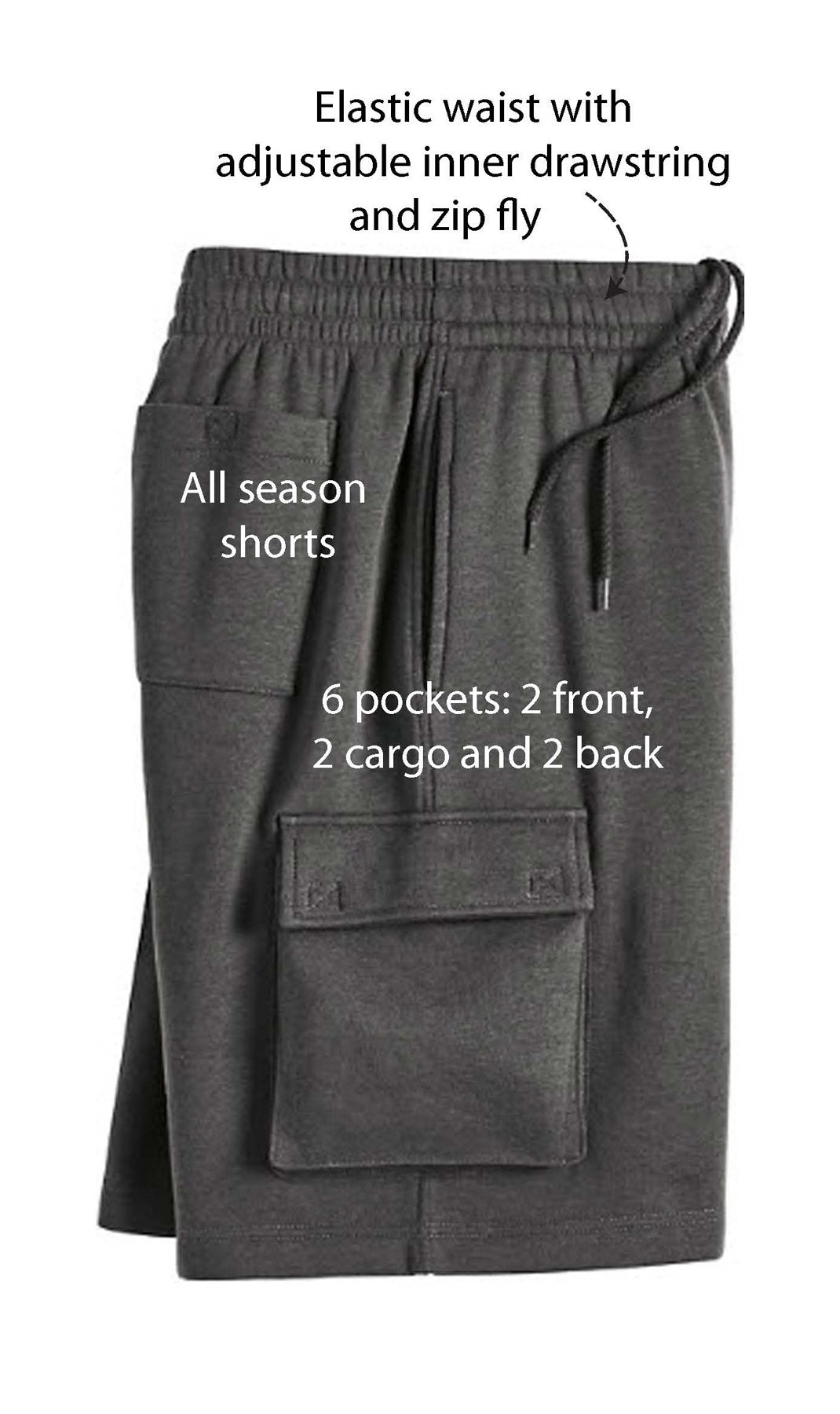 Men's Fleece Cargo Shorts – Elastic Waist Multi-Pocket Sweat Shorts