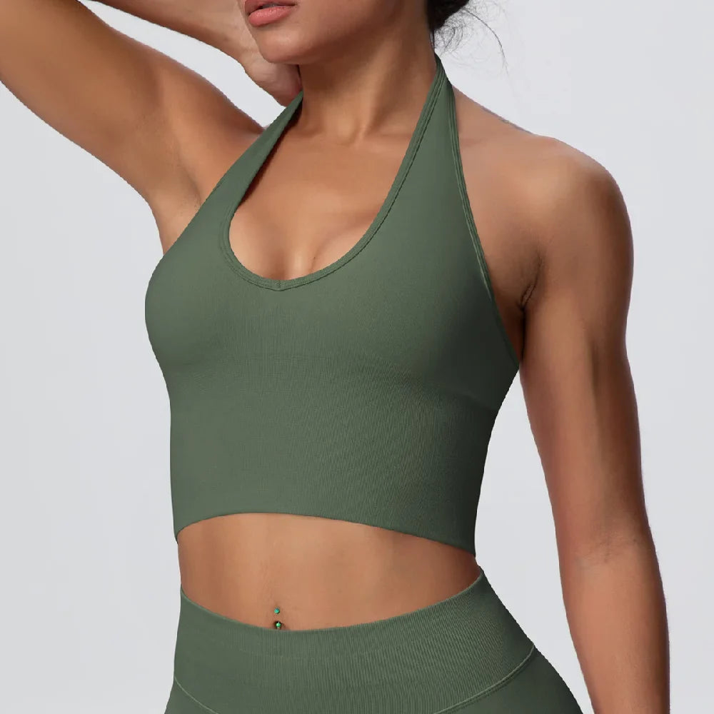 Women's Halter Neck Gym Top – Backless Running & Yoga Activewear