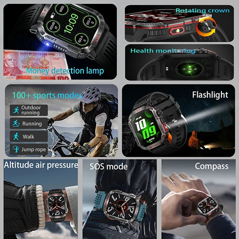 2026 Military Smartwatch for Men – LED Flashlight, GPS & Fitness Tracker