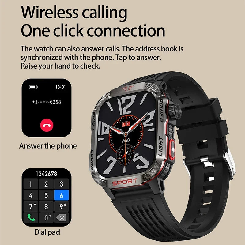 2026 Military Smartwatch for Men – LED Flashlight, GPS & Fitness Tracker