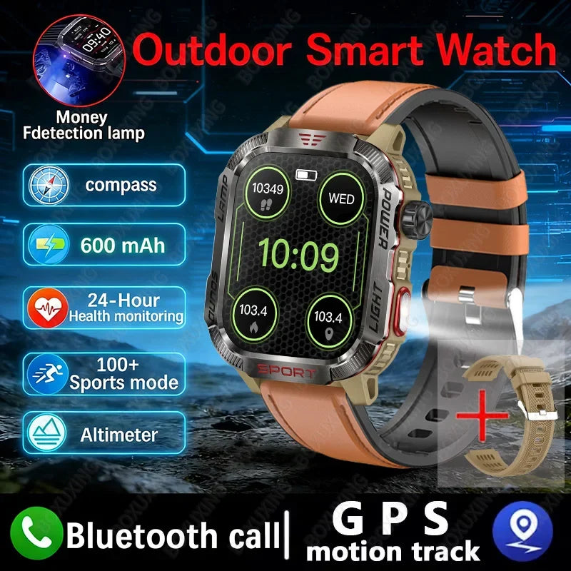2026 Military Smartwatch for Men – LED Flashlight, GPS & Fitness Tracker