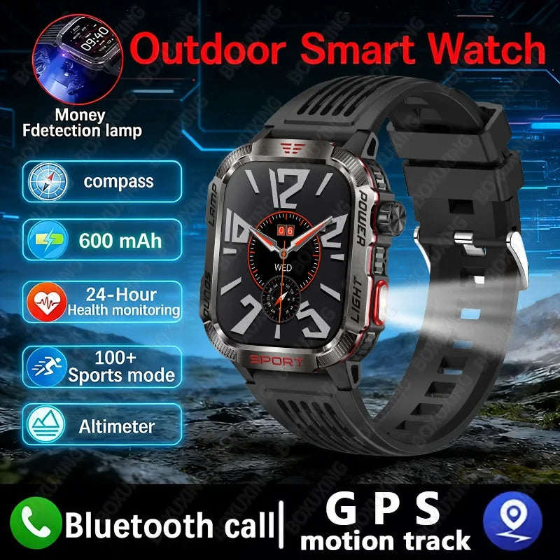 2026 Military Smartwatch for Men – LED Flashlight, GPS & Fitness Tracker