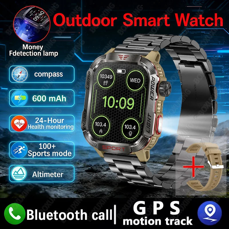 2026 Military Smartwatch for Men – LED Flashlight, GPS & Fitness Tracker