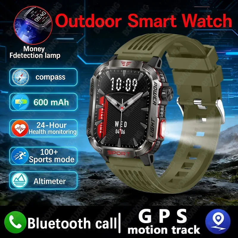 2026 Military Smartwatch for Men – LED Flashlight, GPS & Fitness Tracker