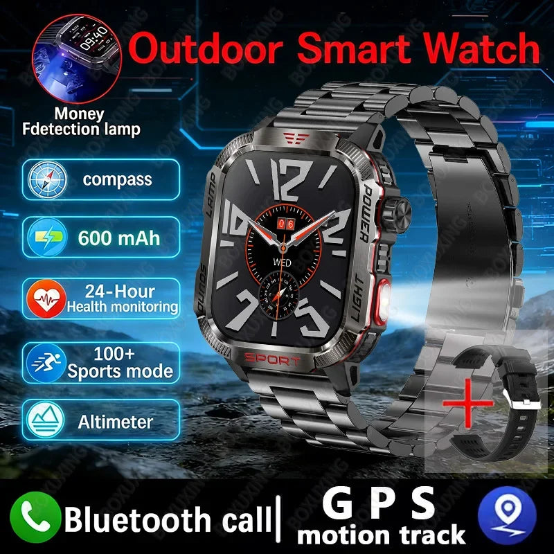 2026 Military Smartwatch for Men – LED Flashlight, GPS & Fitness Tracker