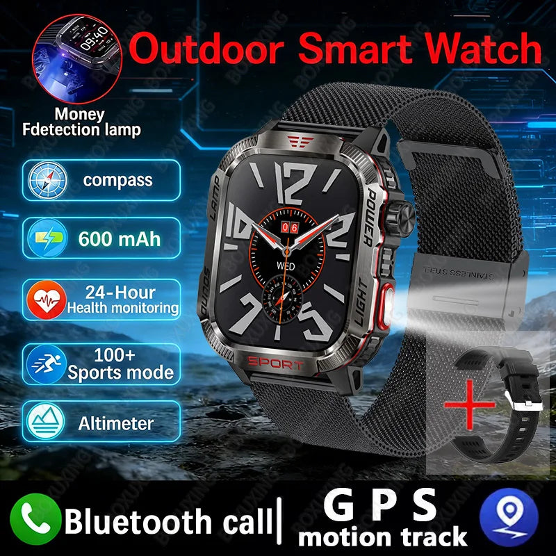 2026 Military Smartwatch for Men – LED Flashlight, GPS & Fitness Tracker