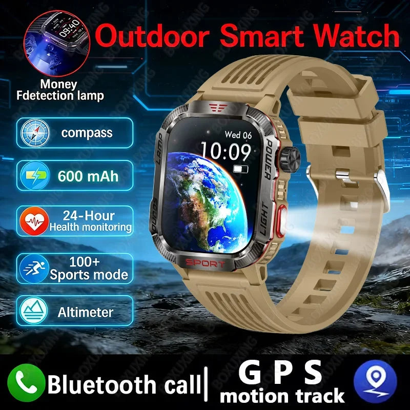 2026 Military Smartwatch for Men – LED Flashlight, GPS & Fitness Tracker