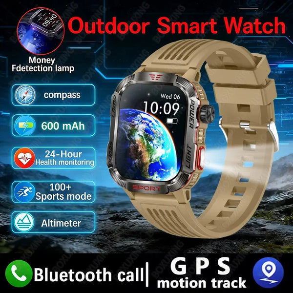 2026 Military Smartwatch for Men – LED Flashlight, GPS & Fitness Tracker