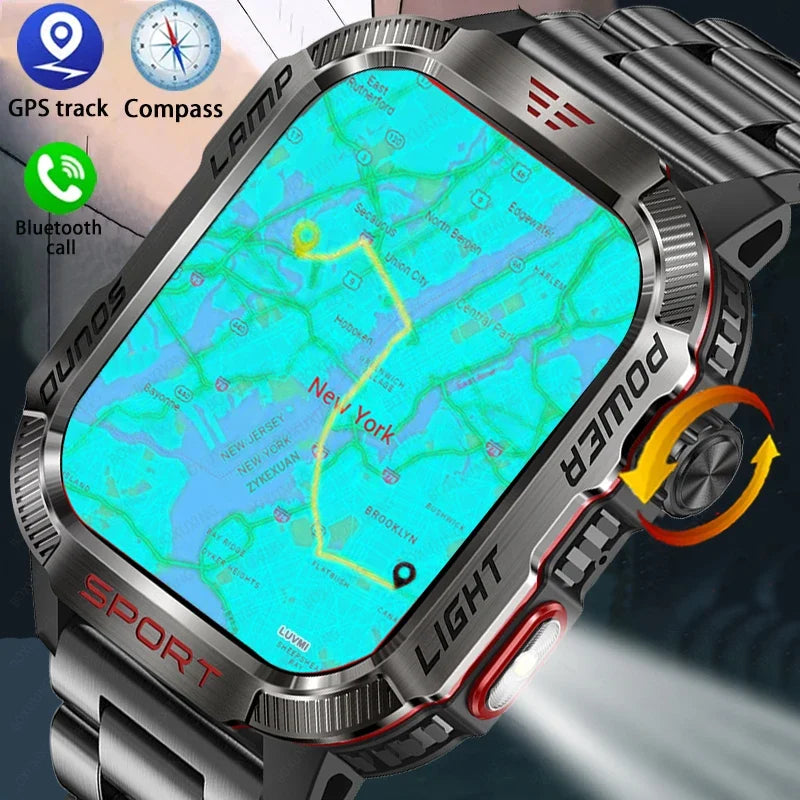 2026 Military Smartwatch for Men – LED Flashlight, GPS & Fitness Tracker