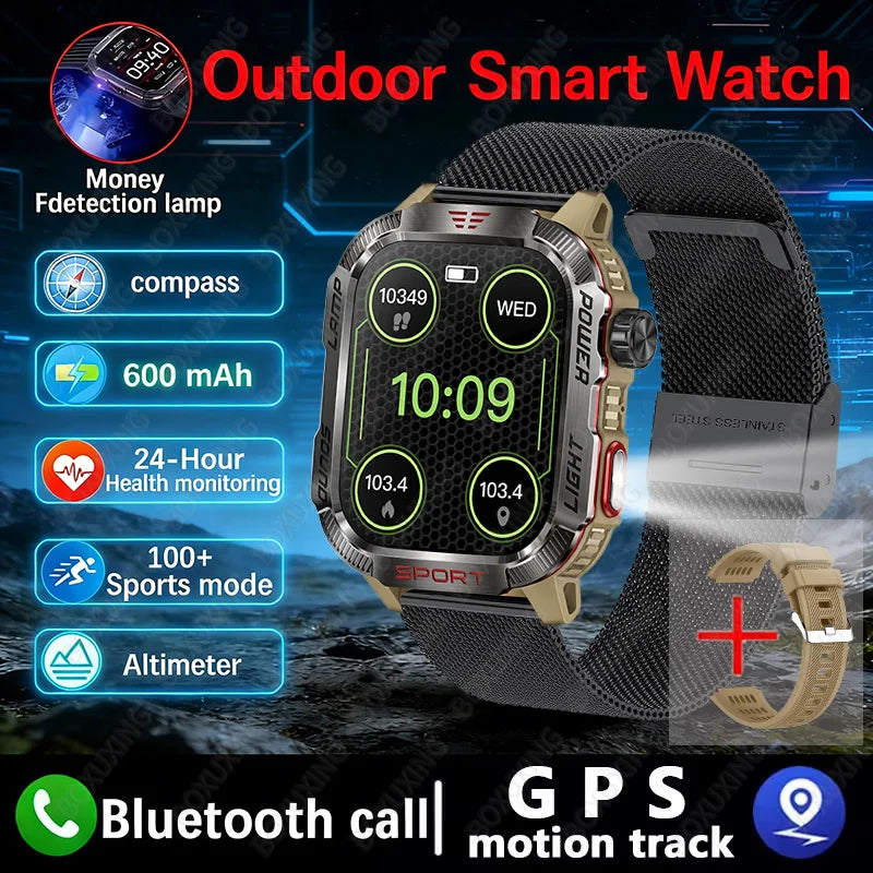 2026 Military Smartwatch for Men – LED Flashlight, GPS & Fitness Tracker