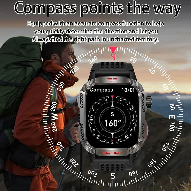 2026 Military Smartwatch for Men – LED Flashlight, GPS & Fitness Tracker