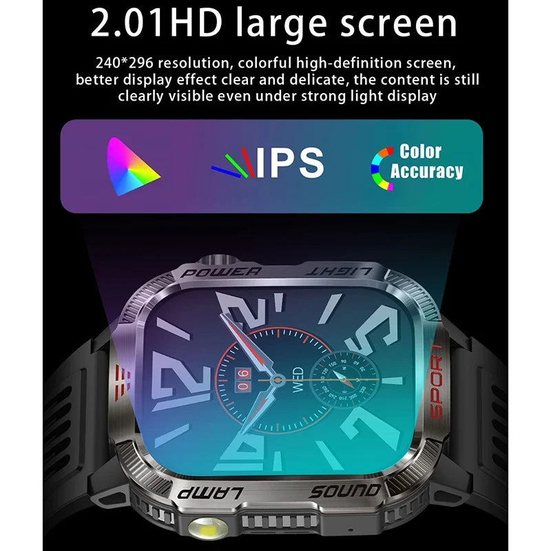 2026 Military Smartwatch for Men – LED Flashlight, GPS & Fitness Tracker
