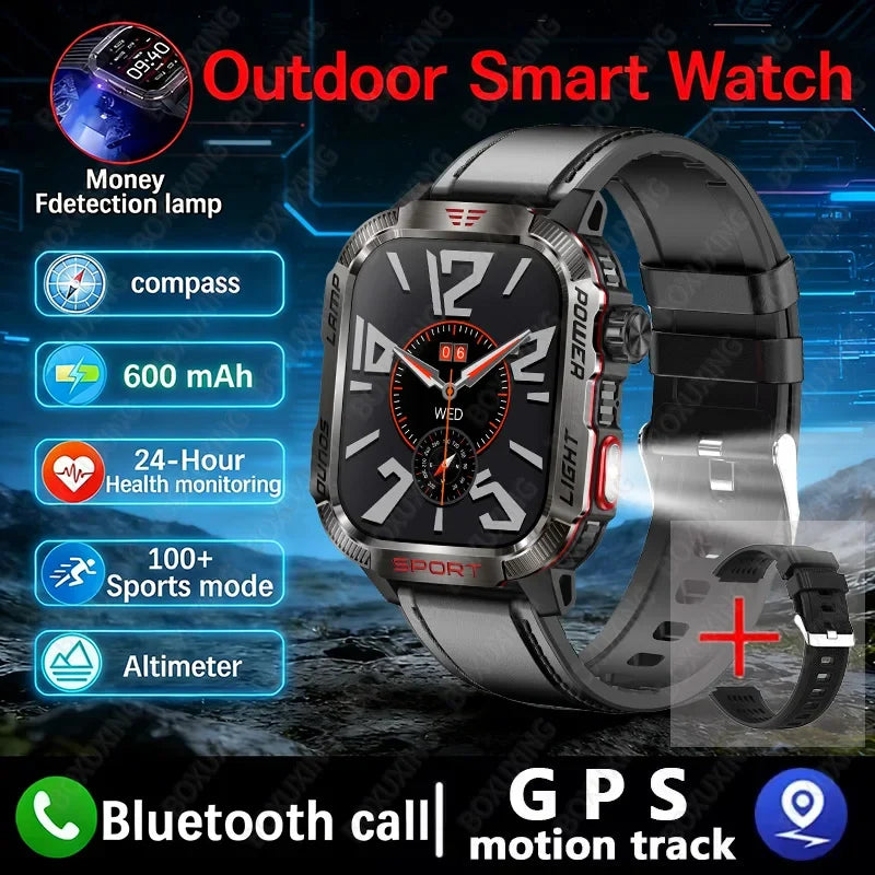 2026 Military Smartwatch for Men – LED Flashlight, GPS & Fitness Tracker