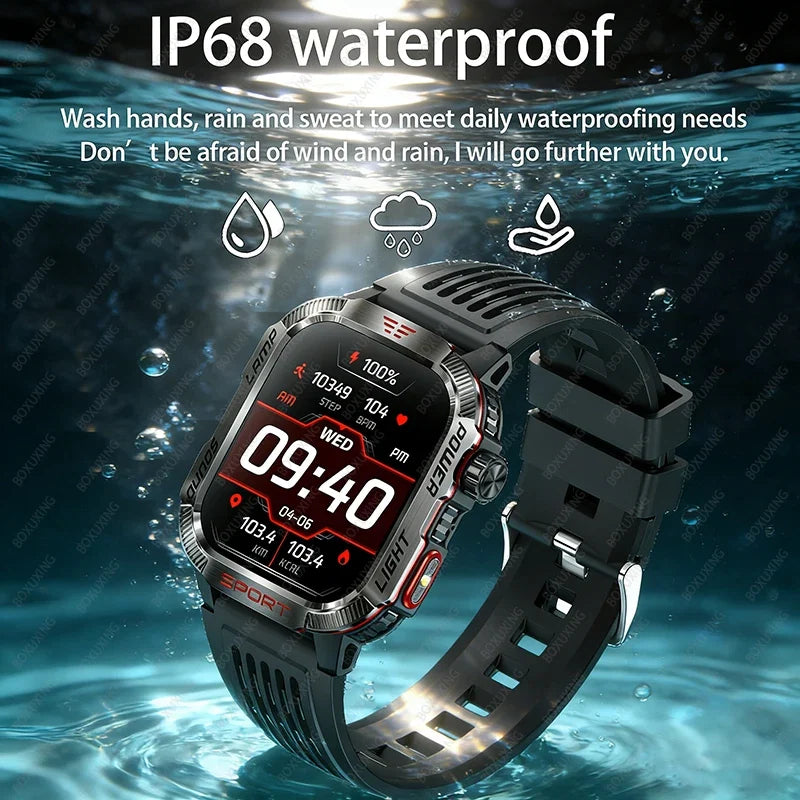 2026 Military Smartwatch for Men – LED Flashlight, GPS & Fitness Tracker