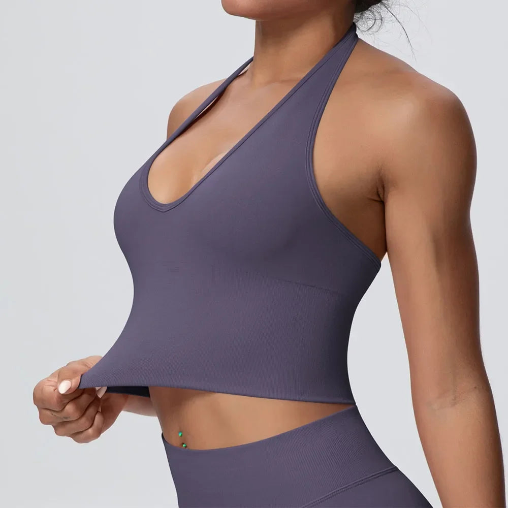 Women's Halter Neck Gym Top – Backless Running & Yoga Activewear