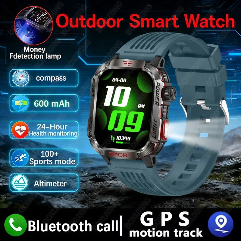 2026 Military Smartwatch for Men – LED Flashlight, GPS & Fitness Tracker