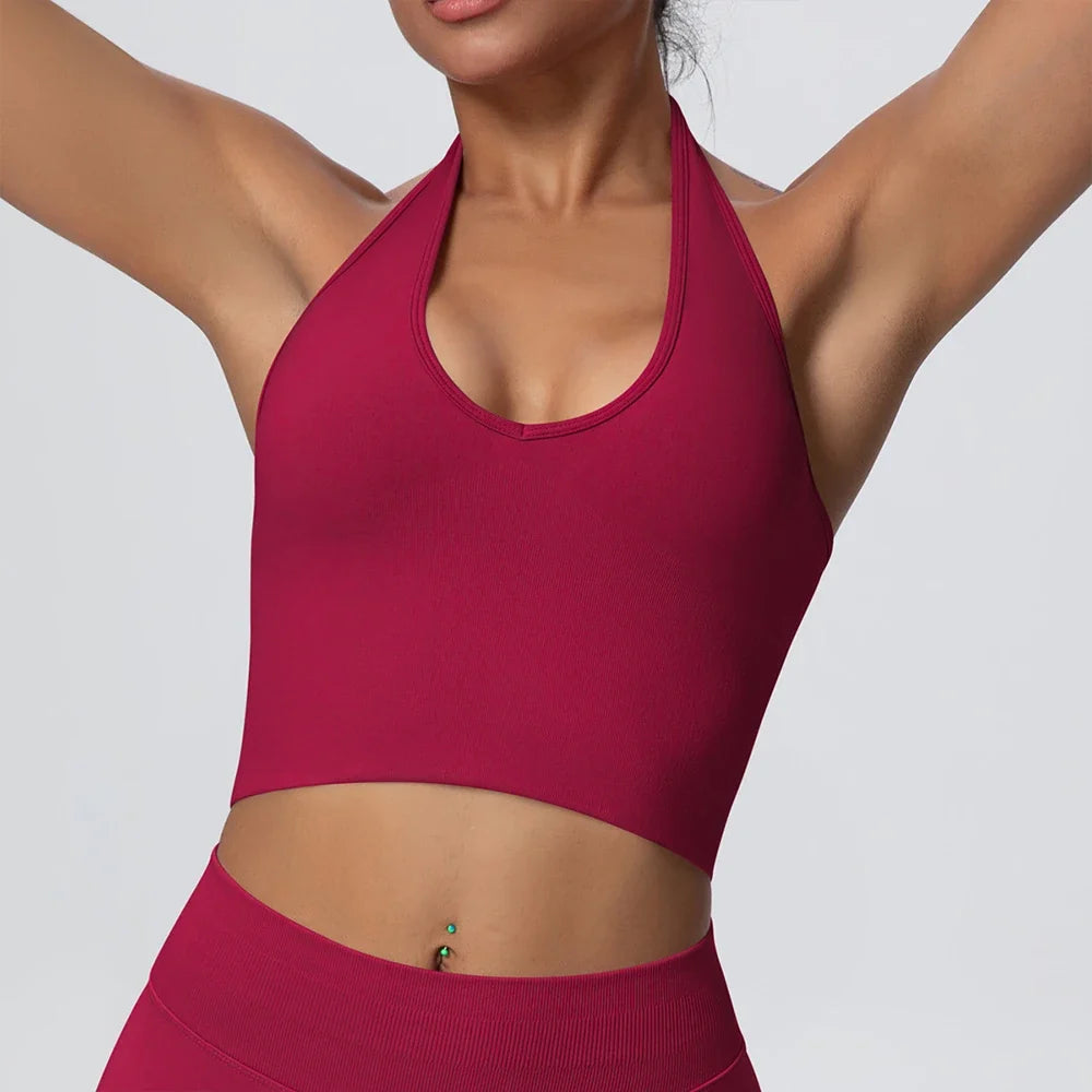 Women's Halter Neck Gym Top – Backless Running & Yoga Activewear